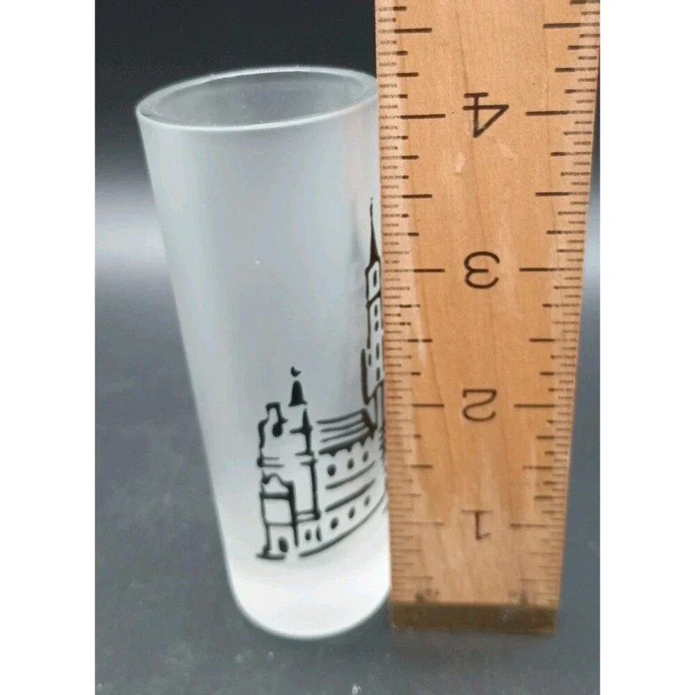 Vtg Brussels Amsterdam Souvenir Frosted Tall Shot Glass